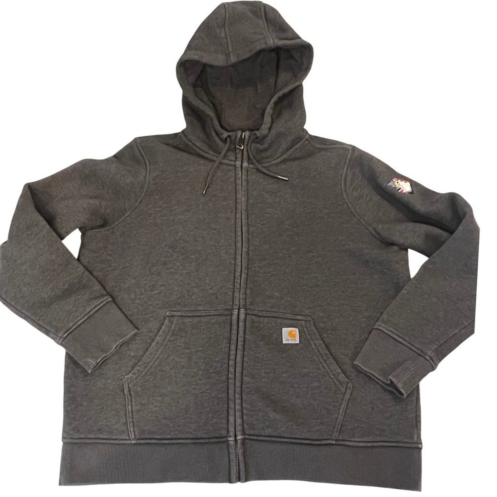 Carhartt Relaxed Fit Zip Up Hoodie Gray Eagle American Flag Patch XL 16/18